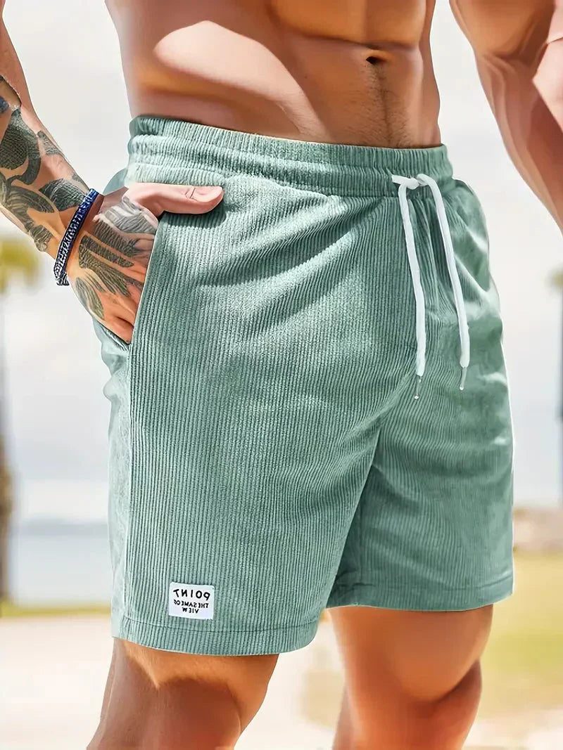 Ribbed Corduroy Shorts with Drawstring for Men - Sage Green