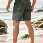 Ribbed Corduroy Shorts with Drawstring for Men - View 2