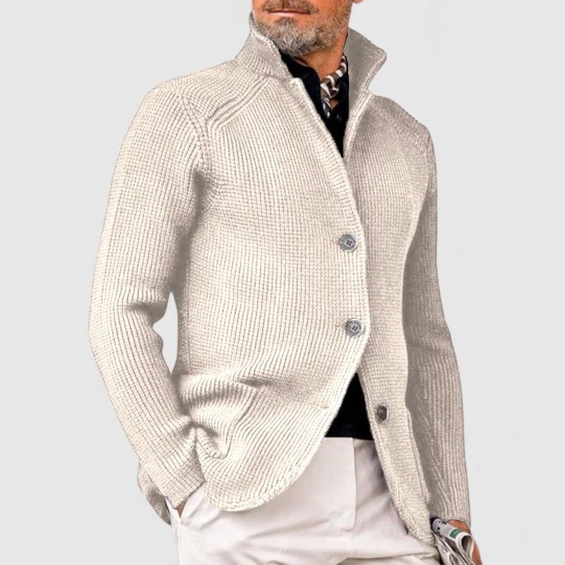 Ribbed Knit Button-Up Cardigan for Men - Beige