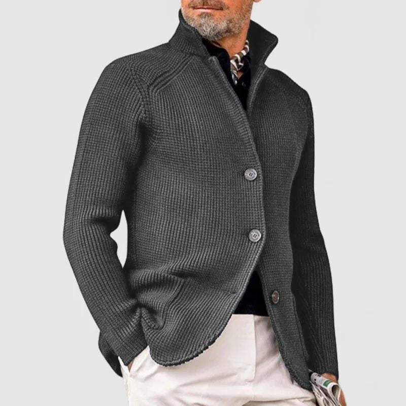 Ribbed Knit Button-Up Cardigan for Men - Gray