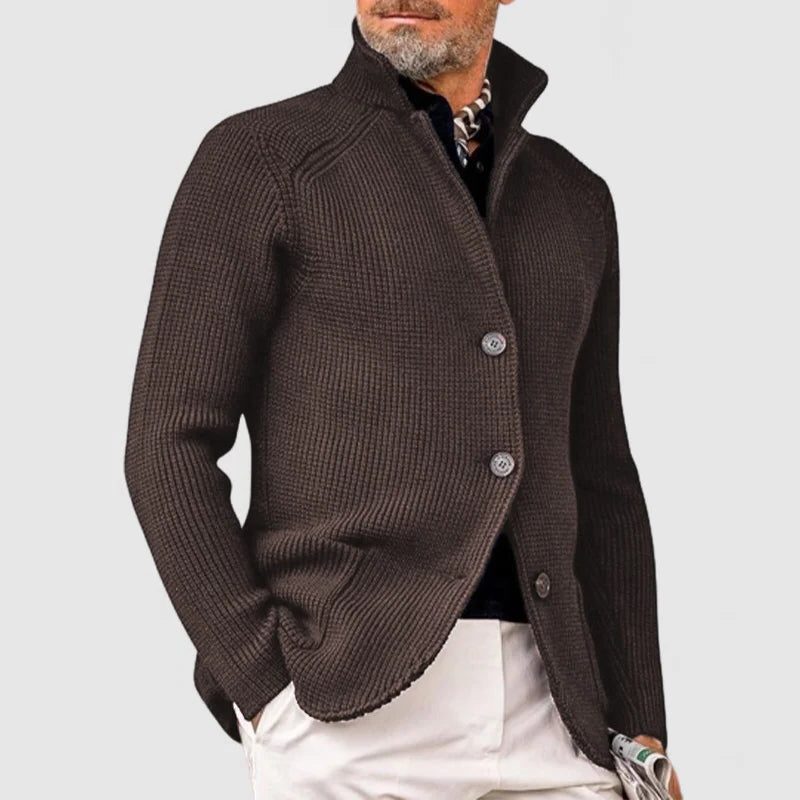 Ribbed Knit Button-Up Cardigan for Men - Brown