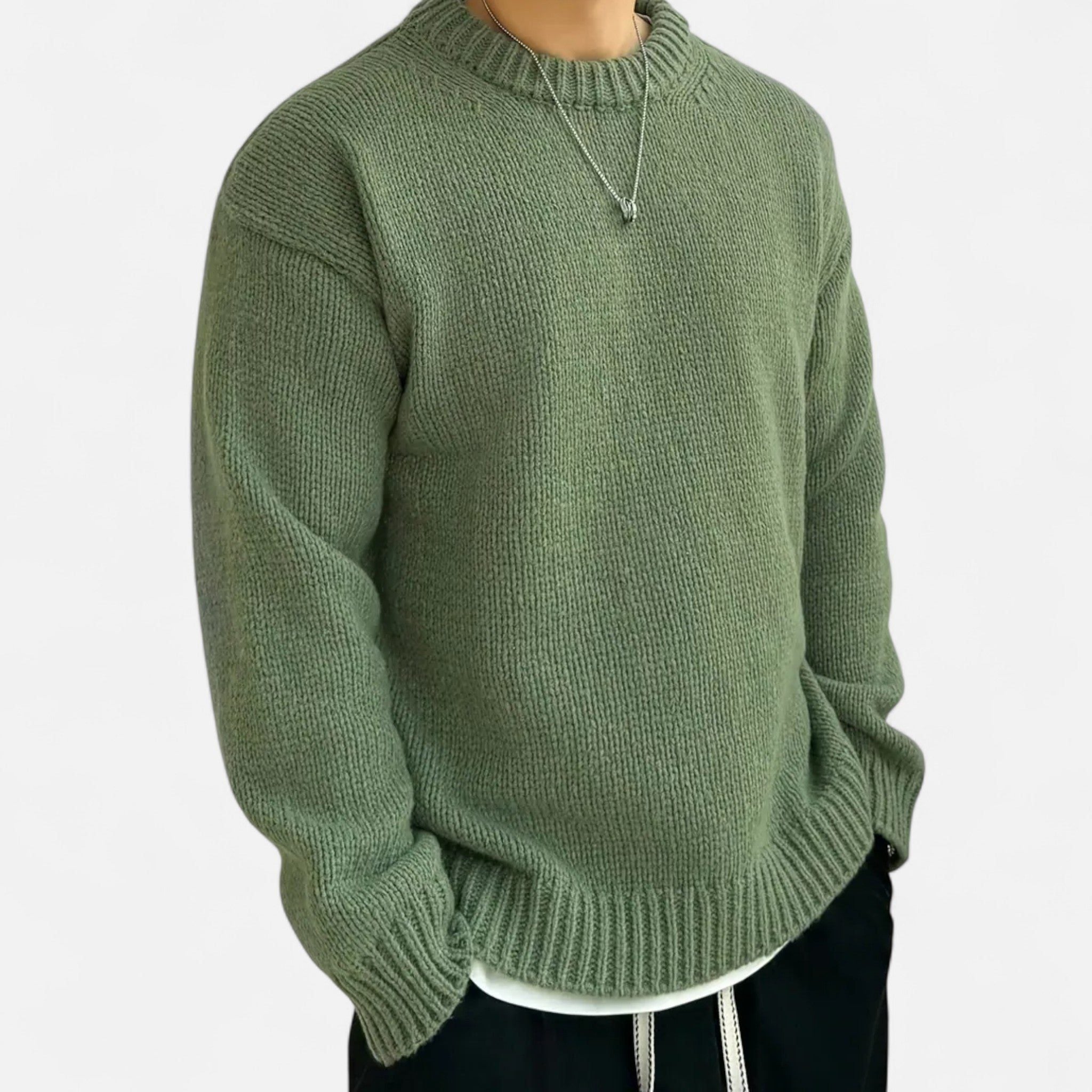Ribbed Knit Crew Neck Pullover for Men