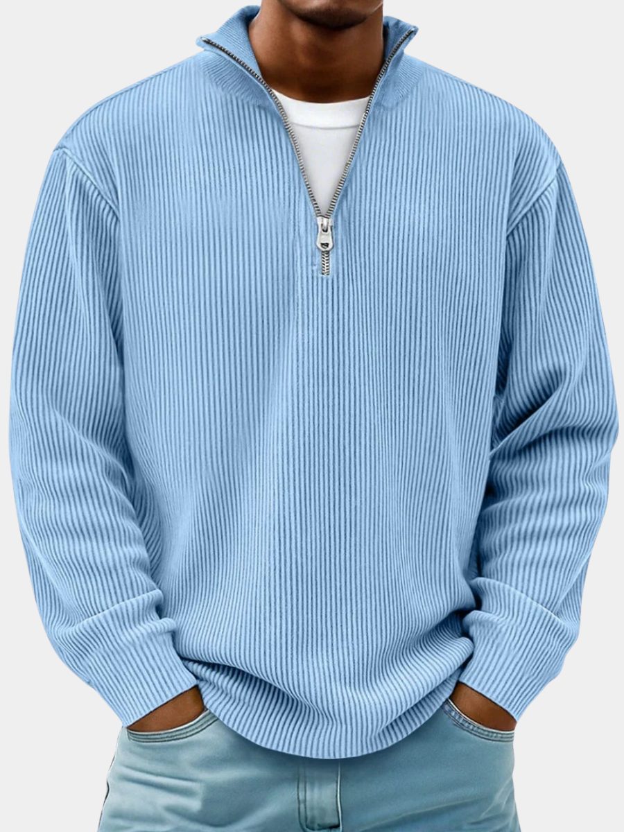 Ribbed Knit Half-Zip Pullover for Men