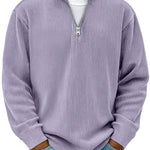 Ribbed Knit Half-Zip Pullover for Men - Purple