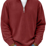 Ribbed Knit Half-Zip Pullover for Men - Red
