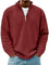 Ribbed Knit Half-Zip Pullover for Men - Red