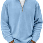 Ribbed Knit Half-Zip Pullover for Men - Blue