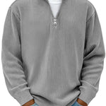 Ribbed Knit Half-Zip Pullover for Men - Gray