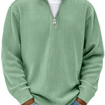 Ribbed Knit Half-Zip Pullover for Men - Green