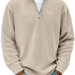 Ribbed Knit Half-Zip Pullover for Men - Khaki
