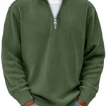 Ribbed Knit Half-Zip Pullover for Men - Military Green