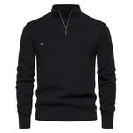 Ribbed Knit Half-Zip Sweater for Men - Black
