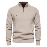 Ribbed Knit Half-Zip Sweater for Men - Beige