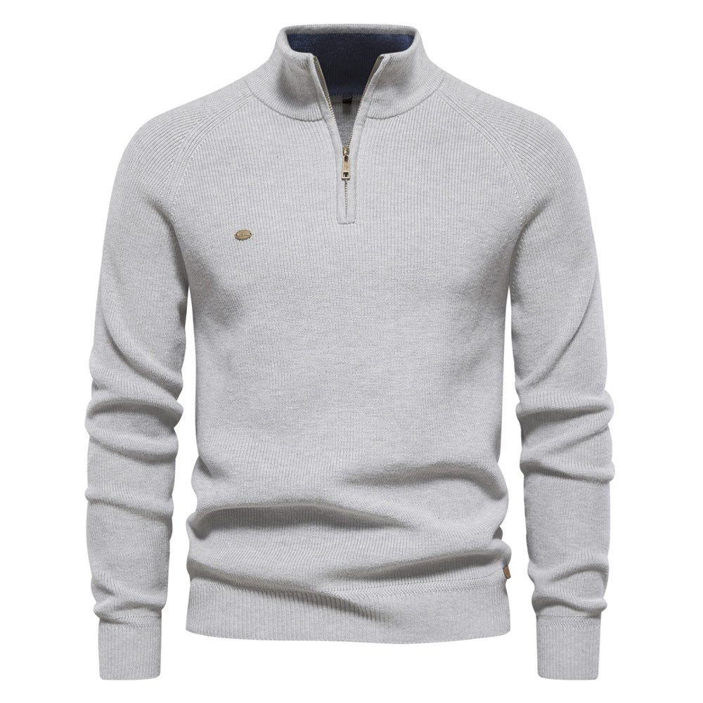 Ribbed Knit Half-Zip Sweater for Men - Gray