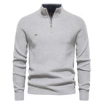 Ribbed Knit Half-Zip Sweater for Men - Gray