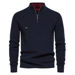 Ribbed Knit Half-Zip Sweater for Men - Navy Blue