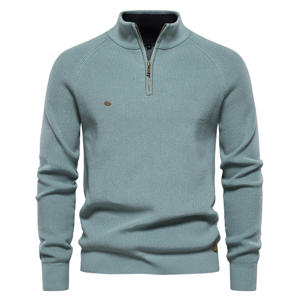 Ribbed Knit Half-Zip Sweater for Men - Green