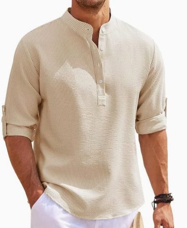 Ribbed Knit Henley Shirt for Men