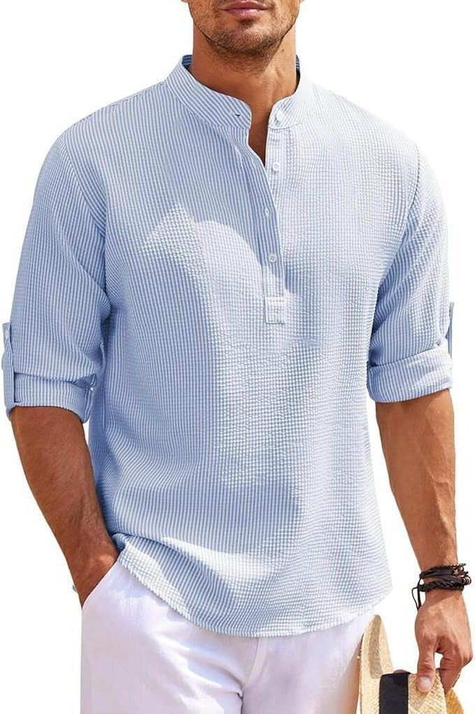 Ribbed Knit Henley Shirt for Men - Blau