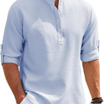 Ribbed Knit Henley Shirt for Men - Blau
