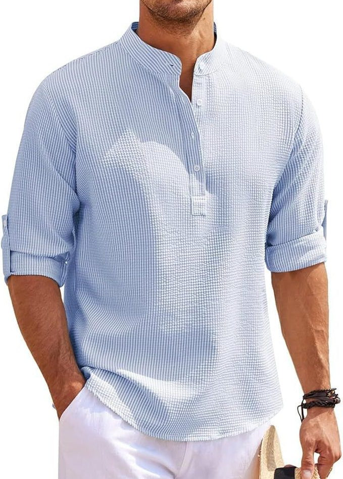 Ribbed Knit Henley Shirt for Men - Blau