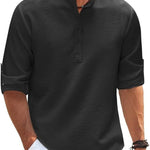 Ribbed Knit Henley Shirt for Men - Schwarz