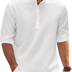 Ribbed Knit Henley Shirt for Men - Weiß