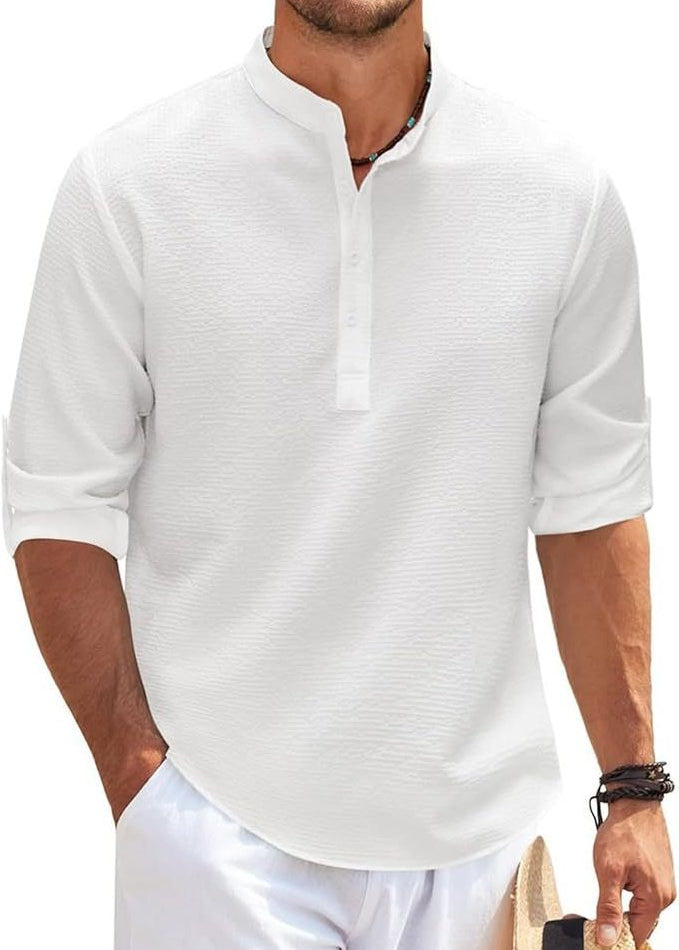 Ribbed Knit Henley Shirt for Men - Weiß
