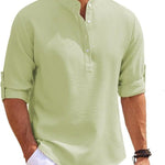 Ribbed Knit Henley Shirt for Men - Hellgrün