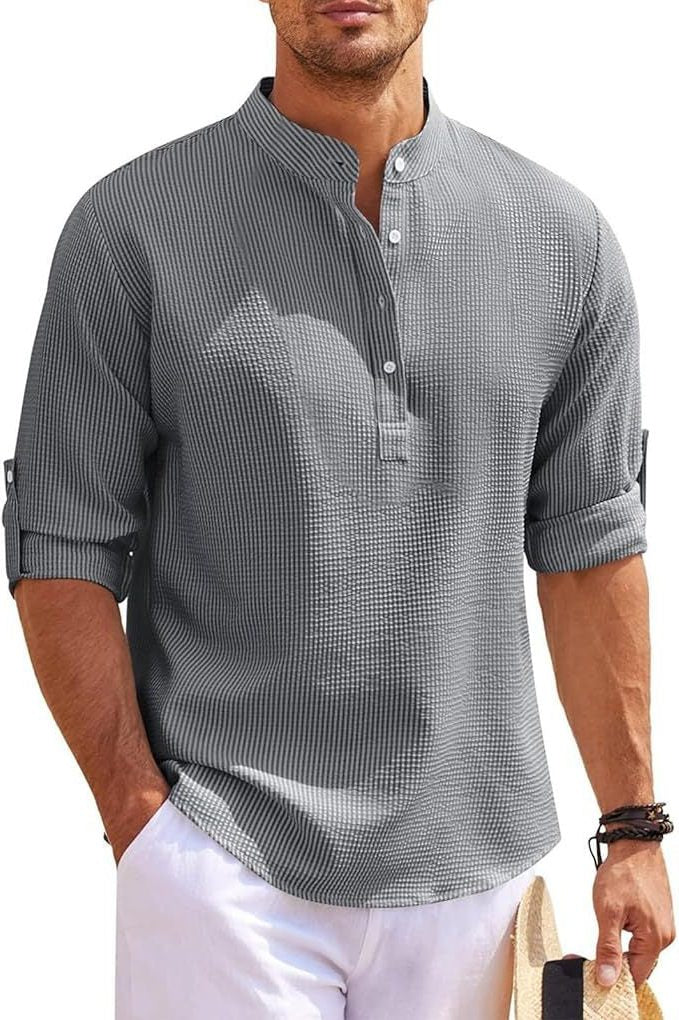 Ribbed Knit Henley Shirt for Men - Grau