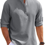 Ribbed Knit Henley Shirt for Men - Grau