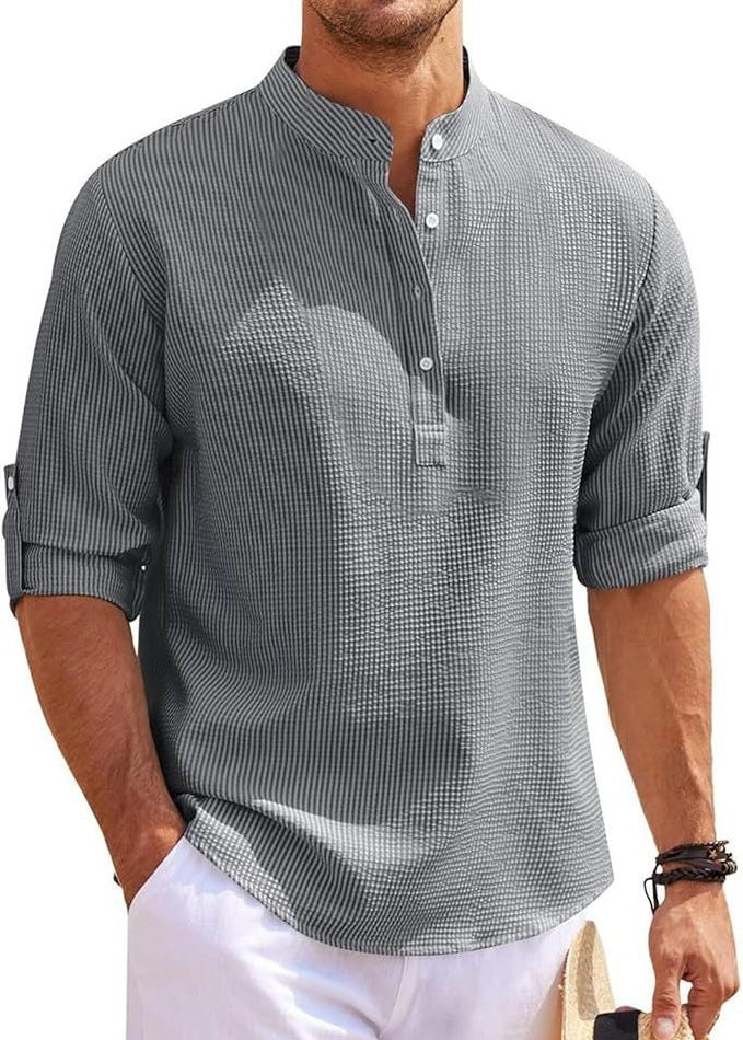 Ribbed Knit Henley Shirt for Men - Grau