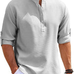 Ribbed Knit Henley Shirt for Men - Hellgrau
