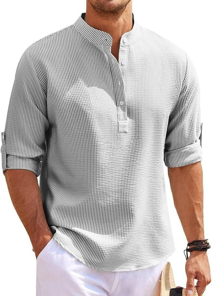 Ribbed Knit Henley Shirt for Men - Hellgrau