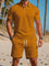 Ribbed Knit Polo Shirt Shorts Set for Men - Khaki