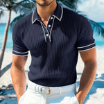 Ribbed Knit Polo Shirt with Contrast Trim for Men