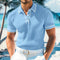 Ribbed Knit Polo Shirt with Contrast Trim for Men - Light Blue