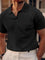 Ribbed Knit Polo Shirt with Spread Collar for Men - Black