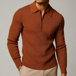 Ribbed Knit Quarter Zip Polo for Men
