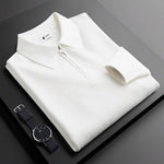 Ribbed Knit Quarter Zip Polo for Men - White