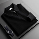Ribbed Knit Quarter Zip Polo for Men - Black