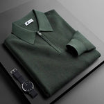 Ribbed Knit Quarter Zip Polo for Men - Green