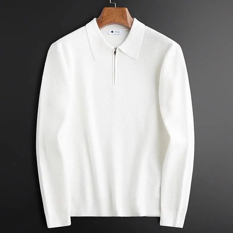 Ribbed Knit Quarter Zip Polo for Men - View 6