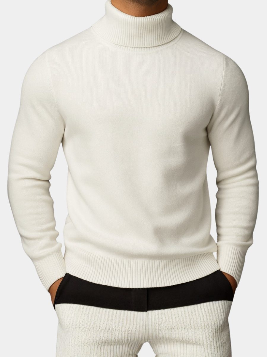 Ribbed Knit Roll Neck Sweater for Men