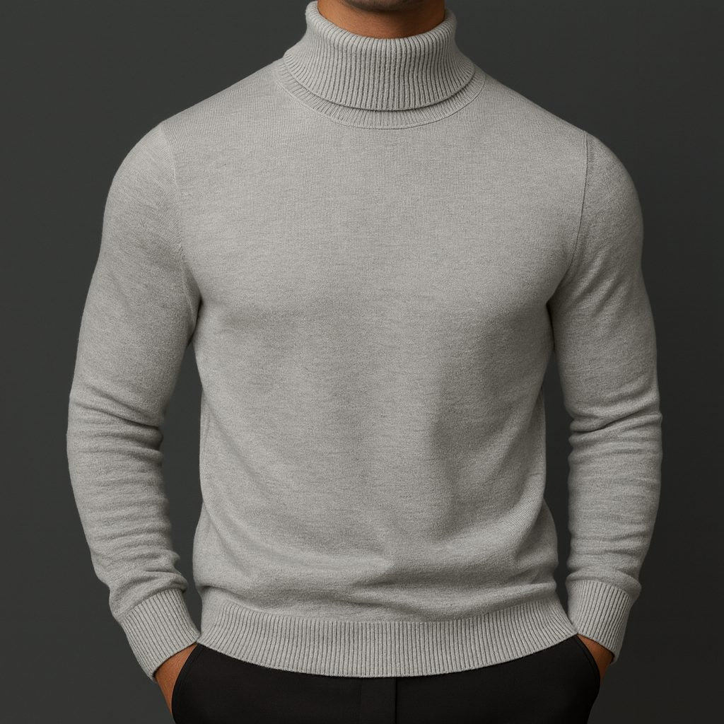 Ribbed Knit Roll Neck Sweater for Men - Gray