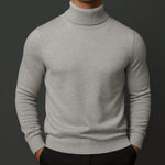 Ribbed Knit Roll Neck Sweater for Men - Gray