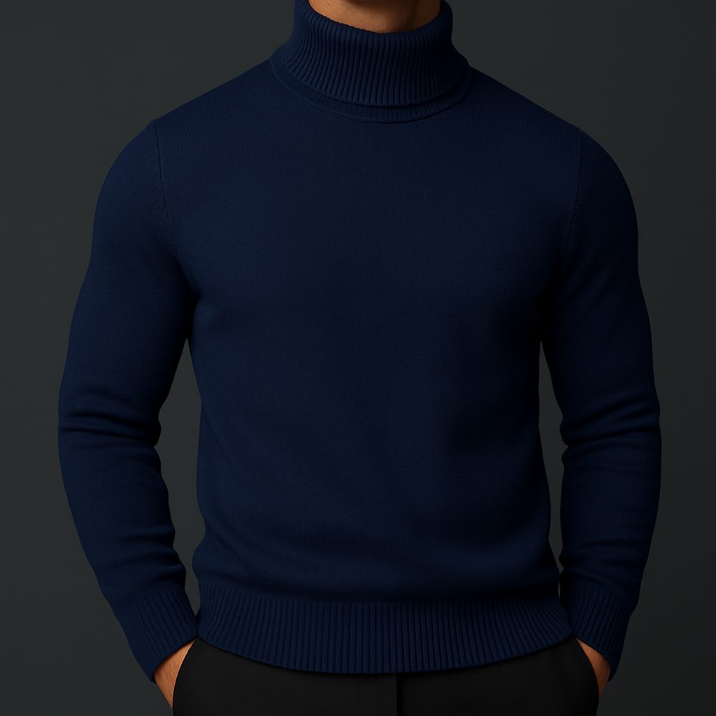 Ribbed Knit Roll Neck Sweater for Men - Blue