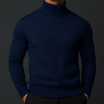 Ribbed Knit Roll Neck Sweater for Men - Blue