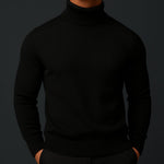 Ribbed Knit Roll Neck Sweater for Men - Black
