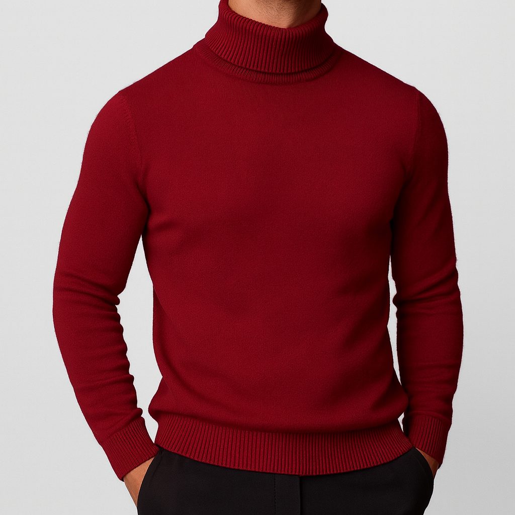 Ribbed Knit Roll Neck Sweater for Men - Red